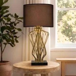 Đèn bàn chao vải, thân kim loại si vàng cao cấp DB-309