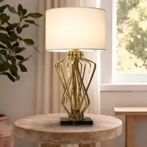 Đèn bàn chao vải, thân kim loại si vàng cao cấp DB-309