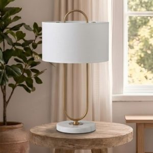 Đèn bàn chụp vải, thân kim loại si vàng đồng cao cấp DB-319