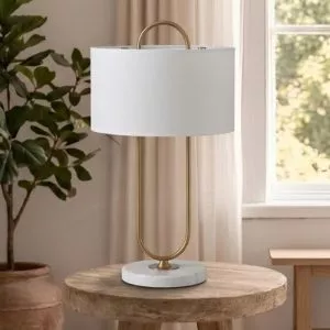 Đèn bàn chụp vải, thân kim loại si vàng đồng cao cấp DB-319