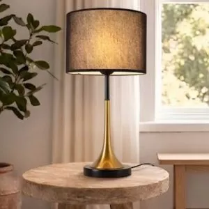 Đèn bàn chụp vải đen, thân kim loại si vàng-đồng DB-325