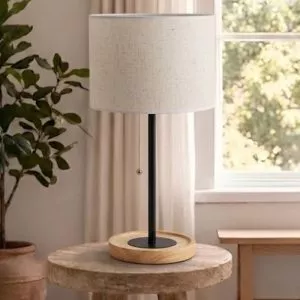 Đèn bàn đế gỗ chao vải đơn giản DB-327