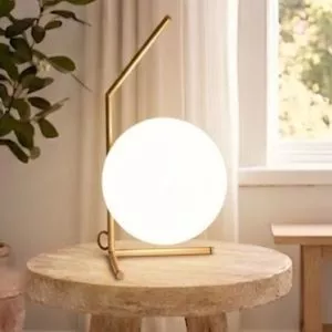 Đèn bàn moonlight chao thủy tinh trắng, thân kim loại si vàng-đồng DB-333