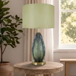 Đèn bàn chụp vải, thân thủy tinh màu xanh DB-350