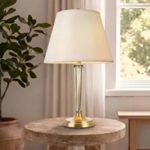 Đèn bàn chụp vải trắng, thân kim loại phối thủy tinh nghệ thuật DB-356
