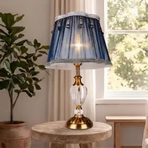 Đèn bàn chụp vải xanh, thân phối phale nghệ thuật DB-386