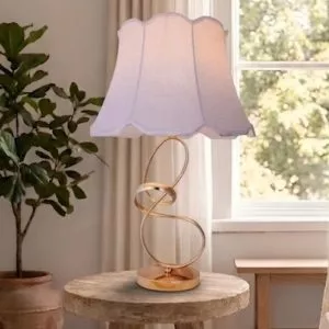 Đèn bàn chụp vải trắng, thân kim loại uốn nghệ thuật DB-388