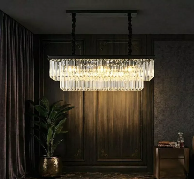Đèn gắn trần phòng khách-bàn ăn kiểu ngang, Phale thẻ phối khung đen DC-1033