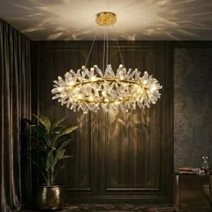 Đèn chùm phale, thiết kế vòng hoa tròn, thẻ phale trắng cao cấp DC-1035