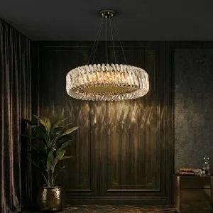 Đèn thả phòng khách-bàn ăn, mâm inox vàng phối phale nghệ thuật DC-104