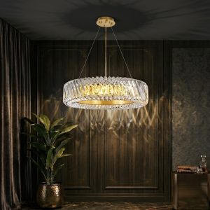 Đèn thả phòng khách-bàn ăn, mâm inox vàng phối phale nghệ thuật  DC-104