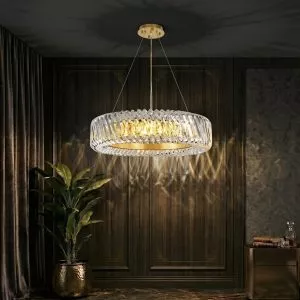 Đèn thả phòng khách-bàn ăn, mâm inox vàng phối phale nghệ thuật DC-104