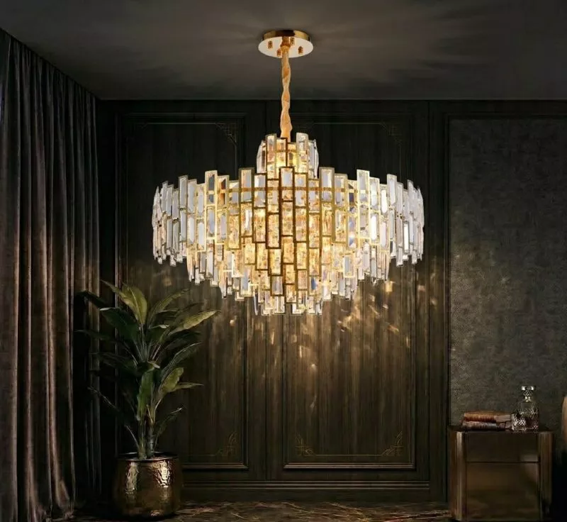 Đèn chùm phale, thiết kế kiểu tròn, thẻ phale trong phối kim loại si vàng đồng DC-1041