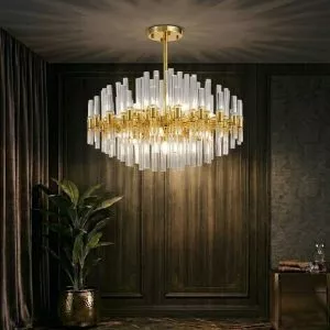 Đèn chùm hiện đại, thiết kế hình tròn, ổng thủy tinh trong DC-1044