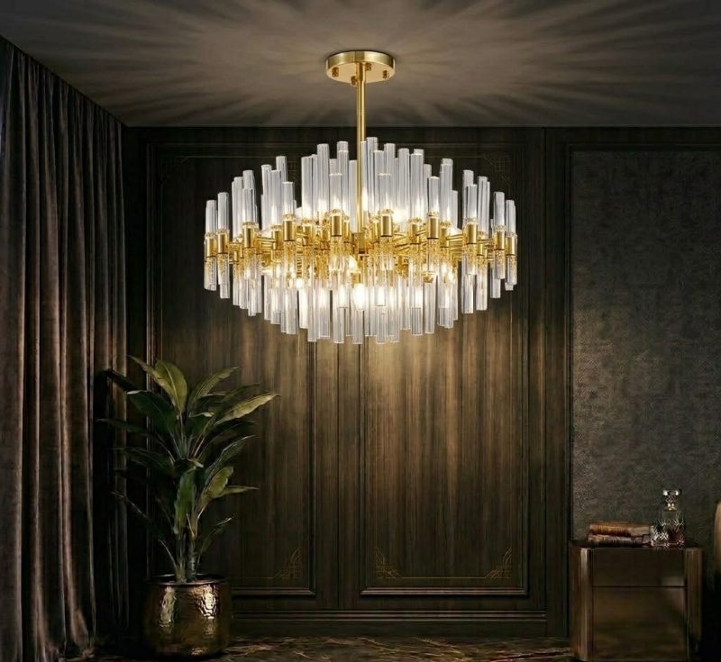 Đèn chùm hiện đại, thiết kế hình tròn, ổng thủy tinh trong DC-1044