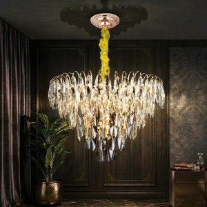 Đèn chùm phale cao cấp, thiết kế tròn, phale hình lá phối màu khói DC-1049