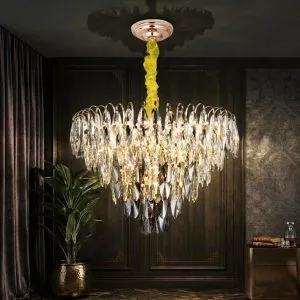 Đèn chùm phale cao cấp, thiết kế tròn, phale hình lá phối màu khói DC-1049