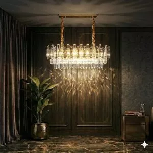 Đèn chùm phòng khách-bàn ăn kiểu ngang,thẻ phale phối màu khói DC-1056