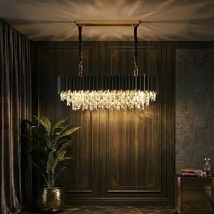 Đèn chùm phòng khách-bàn ăn kiểu ngang, thẻ phale khói phối kim loại DC-1060