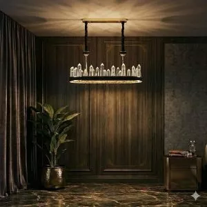 Đèn gắn trần phòng khách-bàn ăn kiểu ngang, Phale kiểu đá cao cấp DC-1066