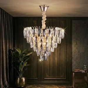 Đèn chùm phale, thiết kế kiểu tròn, thẻ phale K9 màu khói cao cấp DC-1073