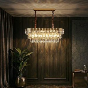 Đèn chùm phale, thiết kế thả ngang, khung kim loại si vàng đồng phối phale K9 cao cấp DC-1075