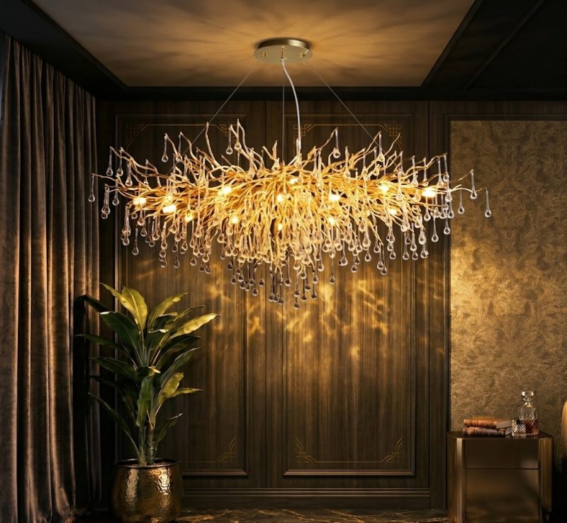 Đèn chùm hiện đại, thiết kế phong cách Serip, hạt thủy tinh trong cao cấp DC-1082