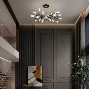 Đèn gắn trần phòng khách-bàn ăn, kim loại phối ống thủy tinh nghệ thuật DC-135