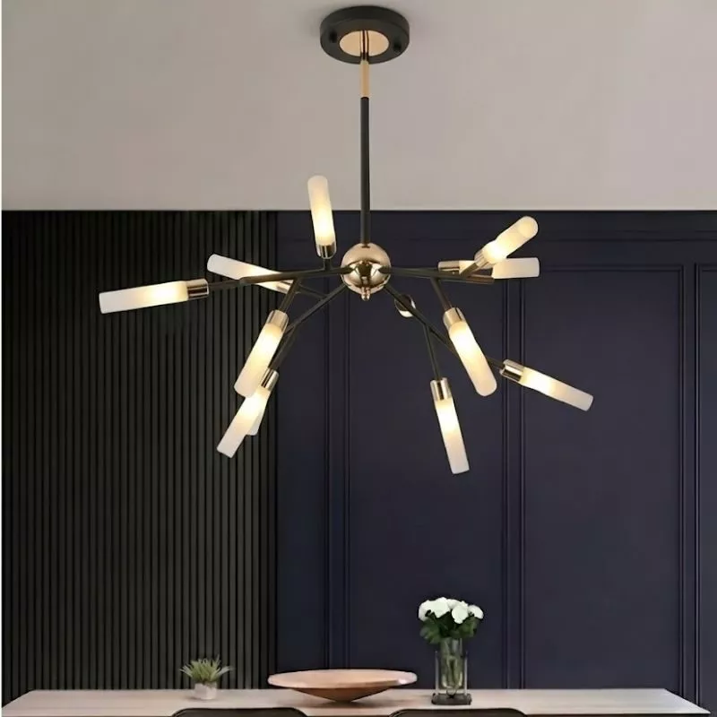 Đèn gắn trần phòng khách-bàn ăn, 12 ống thủy tinh nghệ thuật DC-137