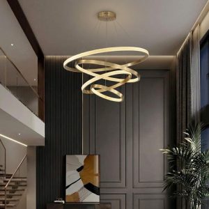 Đèn gắn trần phòng khách-thông tầng,4 Vòng inox vàng cao cấp DC-144