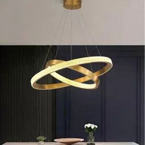 Đèn gắn trần phòng khách-bàn ăn hiện đại,2 vòng inox vàng phối phale DC-146