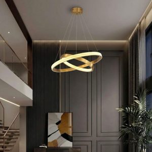 Đèn gắn trần phòng khách-bàn ăn hiện đại,2 vòng inox vàng phối phale DC-146