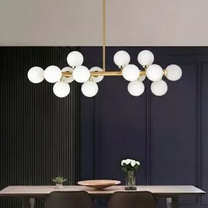 Đèn thả kiểu ngang, thân si vàng đồng, chao thủy tinh đục 16 Bóng DC-154V