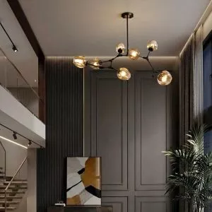 Đèn gắn trần thanh ngang Bắc Âu 8 chao thủy tinh DC-156