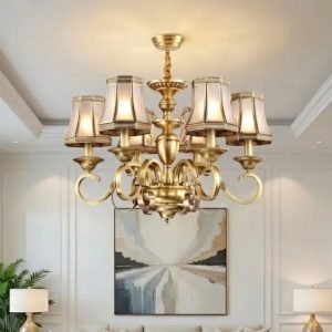 Đèn chùm đồng, chao phối thủy tinh, phong cách Bắc Âu DC-2026