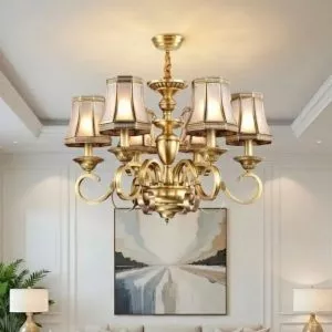 Đèn chùm đồng, chao phối thủy tinh, phong cách Bắc Âu DC-2026