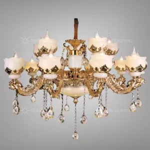 Đèn chùm phòng khách-bàn ăn, thân hợp kim si phối chao đá nghệ thuật DC-2044