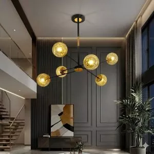 Đèn gắn trần phòng khách-bàn ăn, chao thủy tinh nghệ thuật DC-2105