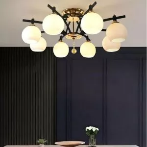 Đèn chùm phòng khách-bàn ăn, chao thủy tinh nghệ thuật DC-2107