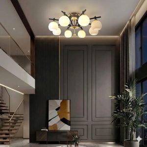 Đèn chùm phòng khách-bàn ăn, chao thủy tinh nghệ thuật DC-2107