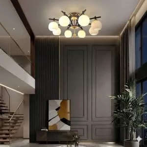 Đèn chùm phòng khách-bàn ăn, chao thủy tinh nghệ thuật DC-2107