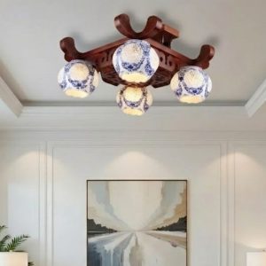 Đèn cổ điển, khung gỗ, phối chao thủy tinh OCD-087