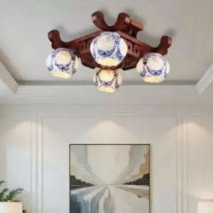 Đèn cổ điển, khung gỗ, phối chao thủy tinh OCD-087