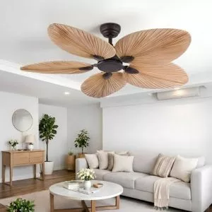 Quạt trần thiết kế 5 cánh lá cọ nghệ thuật QT-110