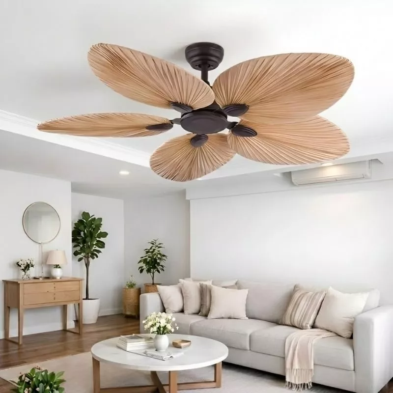 Quạt trần thiết kế 5 cánh lá cọ nghệ thuật QT-110
