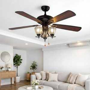 Quạt trần đèn,5 cánh gỗ, thiết kế cổ điển  QT-130