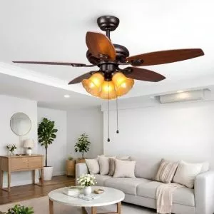 Quạt trần đèn, 5 cánh gỗ, thiết kế cổ điển QT-135