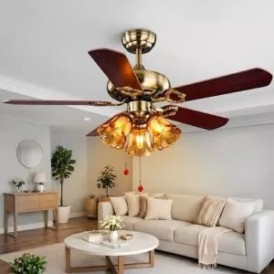 Quạt trần đèn, 5 cánh gỗ, thiết kế cổ điển QT-136