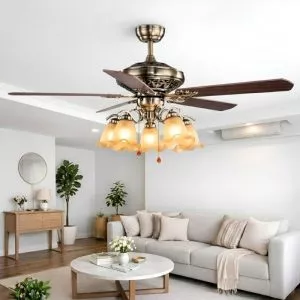 Quạt trần đèn, 5 cánh gỗ, thiết kế cổ điển QT-137