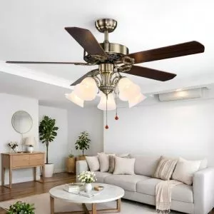 Quạt trần đèn, 5 cánh gỗ, thiết kế cổ điển QT-138